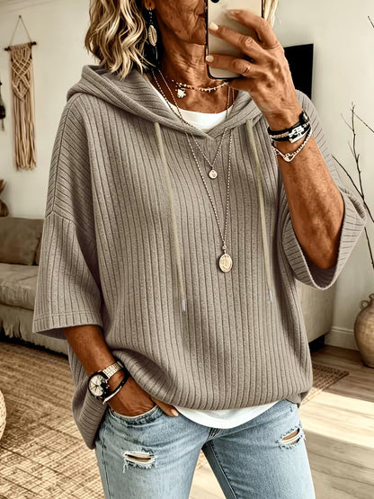 Womens Knitted New-Style Hooded Drawstring Sweatshirt