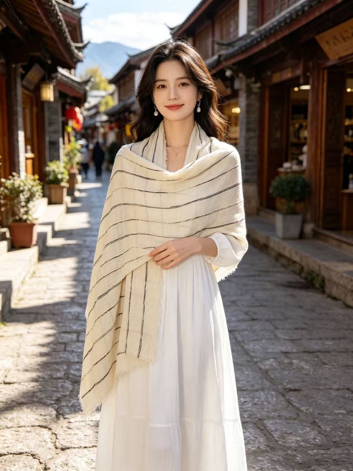 Cotton-linen Striped Shawl