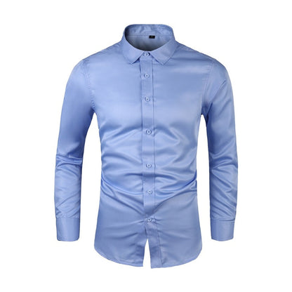 Long-sleeve Plus-size Lapel-collar Solid-color Business Shirt For Men