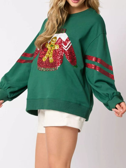 Christmas Sequin Santa Hat Holiday Sweatshirt