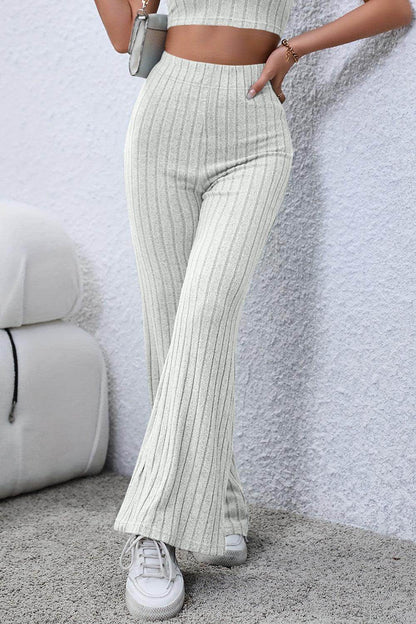 Basic Bae Full Size Ribbed High Waist Flare Pants for Women