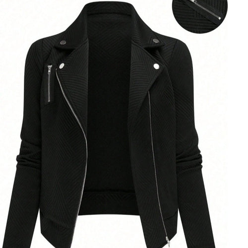 Women's Oblique Zipper Fastener Decoration Slim Casual Jacket