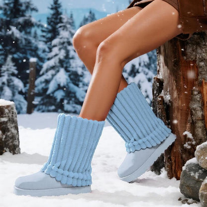 Womens Solid-Color High-Top Plush Snow Boots
