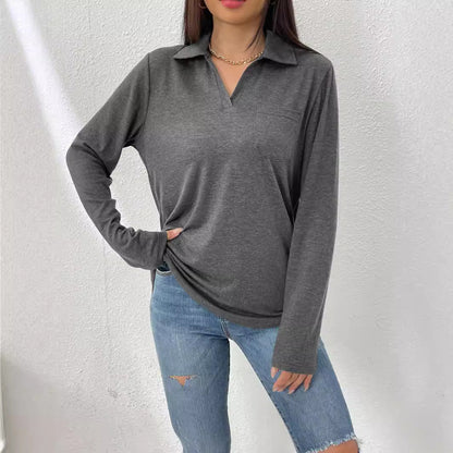 Long-sleeved Simple Solid-color Lapel Collar