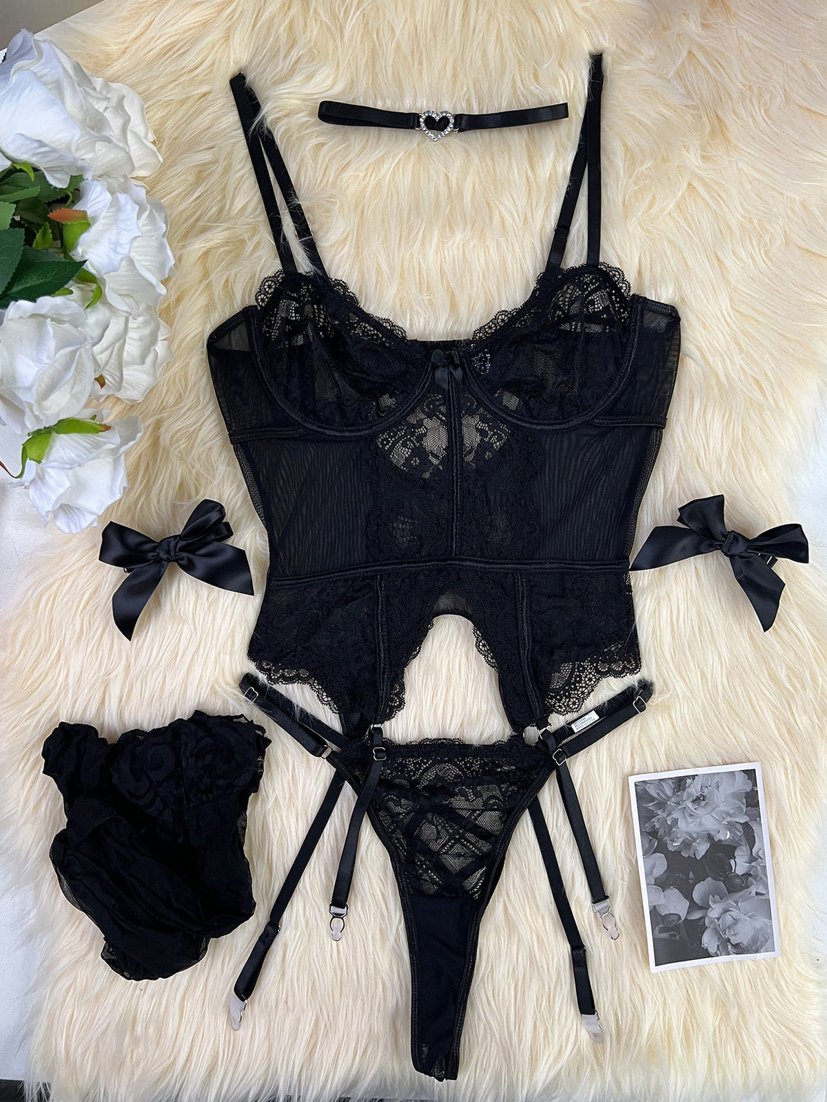 5 Piece Sexy Lace Lingerie Set For Women