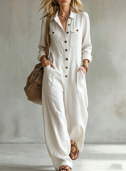 Womens Workwear Linen Casual Jumpsuit