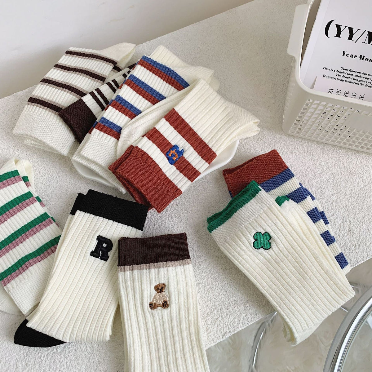 Embroidered Socks For Children With Double Stitches