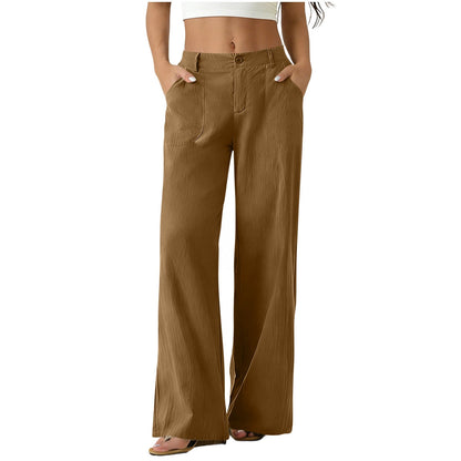 European And American Cross-border Women's Clothing  Women's Formal Suit Pants With Elastic Waistband, Patch Pockets, Solid Color, Single-button Trousers