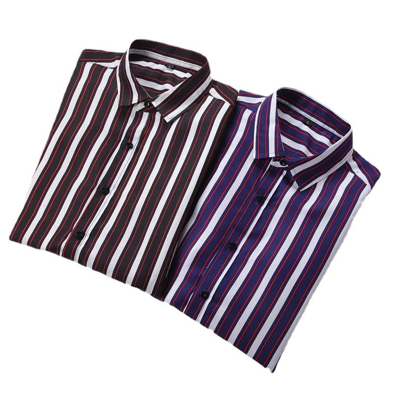 New Mens Striped Long-sleeve Shirt Korean-style For Young Men