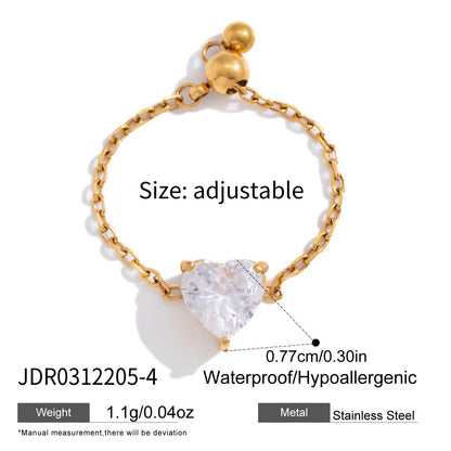 Adjustable Geometric Zircon Stainless Steel Ring
