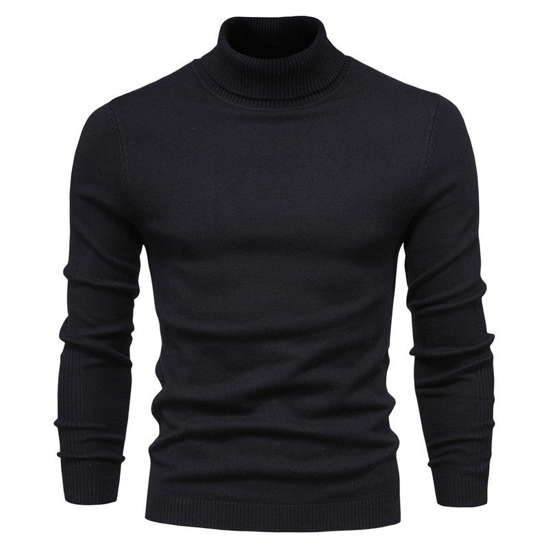 Winter Turtleneck Sweater Fashion Slim Fit Solid Color Pullover Knitted Top Men's Clothing