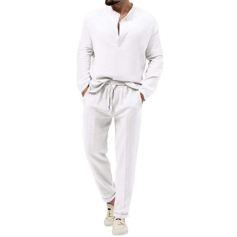 Solid Color Casual T-shirt Long Sleeve Shirt Trousers Set