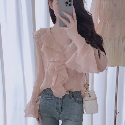 Gentle And Sweet Ruffled-edge Blouse For Women