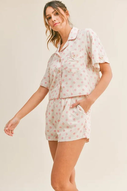 MABLE Polka Dot Collar Crop Top and Short Lounge Set