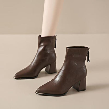Pointed Toe Simple Fashion Chunky Heel Comfortable Retro All-matching Women's Boots