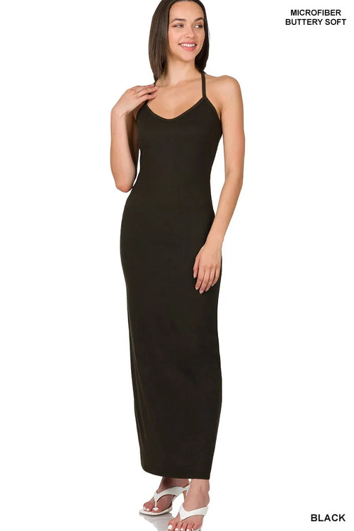Zenana Brushed Dty Thin Strap Racerback V-Neck Maxi Dress