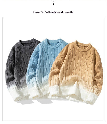 Idle Style Winter Gradient Contrast Round Neck Thickened Men's Sweater