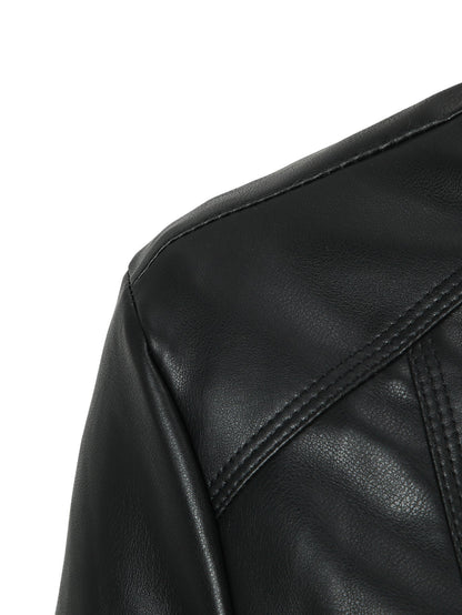 Women's Stand-collar Zip-up Biker PU Leather Jacket