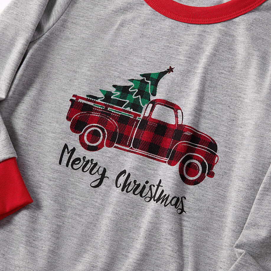 Car Printed Round Neck Color Blocking Family Suit