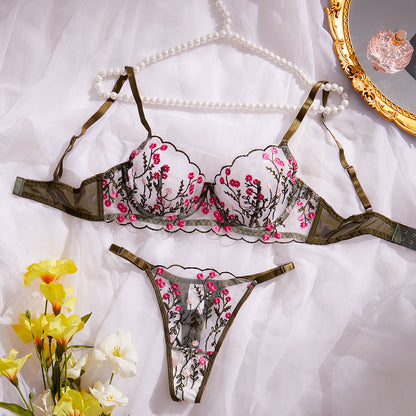 Embroidery Floral Soft Multi-Color Bra Underwear