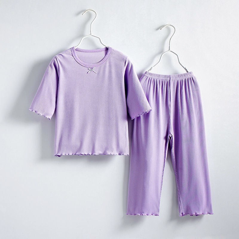 Girls' Ice Silk Pajama Top And Pants Set