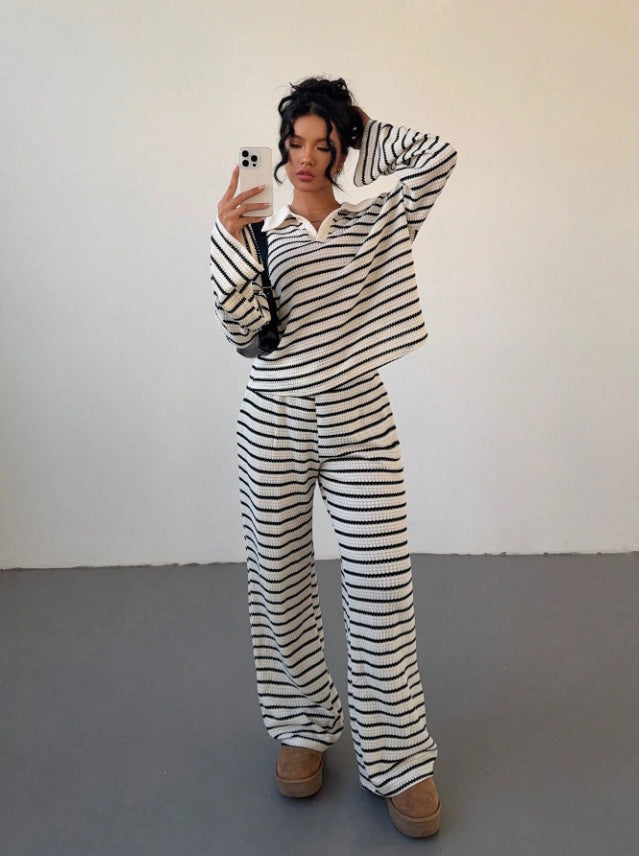 Women's V-neck Long-sleeve Pants Set