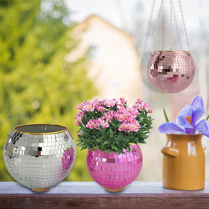 Hanging mirror shaped plastic flower pots gardening baskets disco flower pots