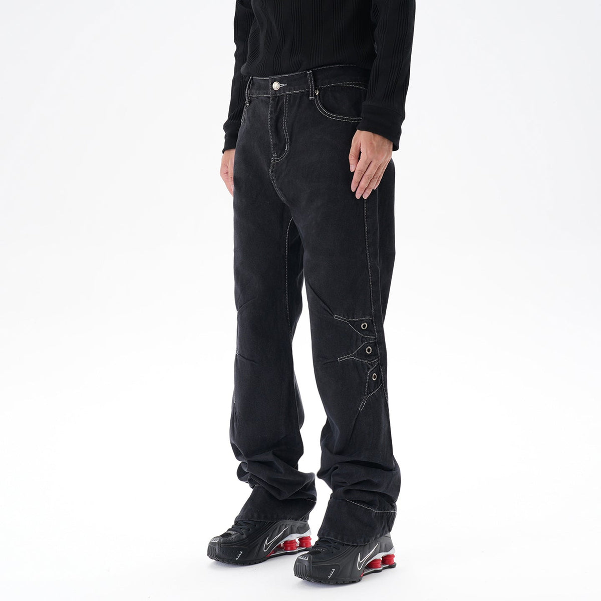 Contrast Color Loose Machete Jeans Men