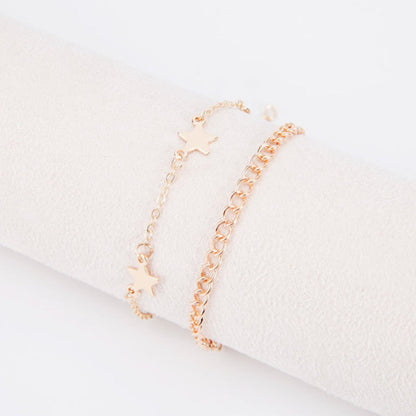Beach-style Minimalist Double-layer Pentagram Anklet
