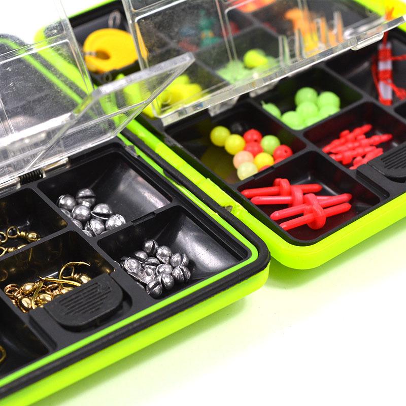 LEO 100Pcs/box Fly Fishing Accessories Box with Fishhooks Float Lead Sinker Swivel Connector Beads
