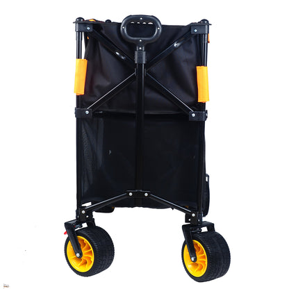 Big large capacity Folding cart Extra Long Extender Wagon Cart Folding Wagon Garden Shopping Beach Cart (black +orange)