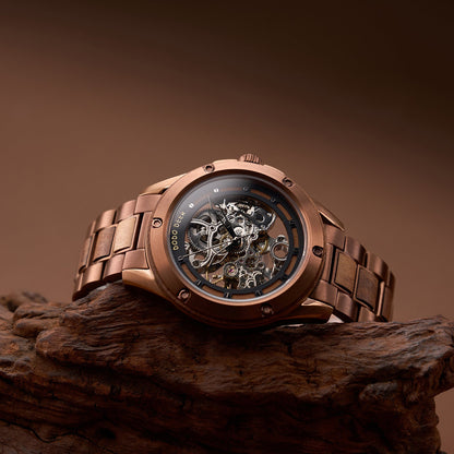 Openwork Mechanical Wooden Watch For Men