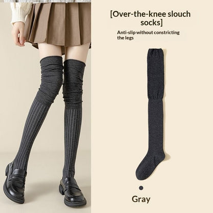 Women's Over-the-knee Socks Thin Cotton Vertical Striped Patchwork High-top Style