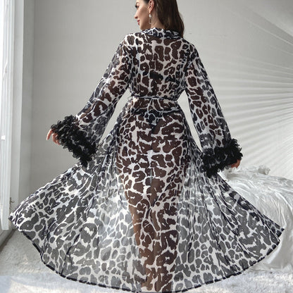 Sexy Leopard Print Robe Casual Home Sleepwear