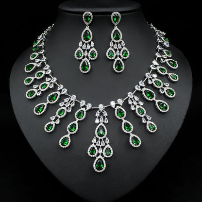 Women's Fashion Water Drop Zircon Necklace Earrings Set