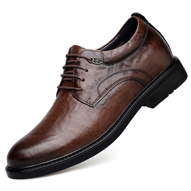 Genuine Leather, Hidden-heel, Thick-soled Black Youth Dress Shoes