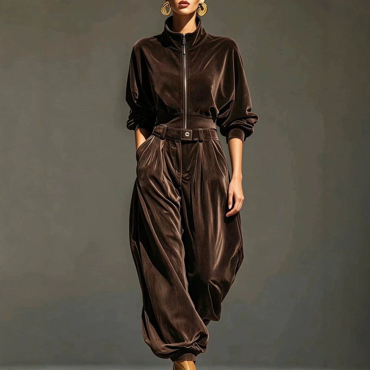 Women's Mandarin-collar Long-sleeve Pantsuit