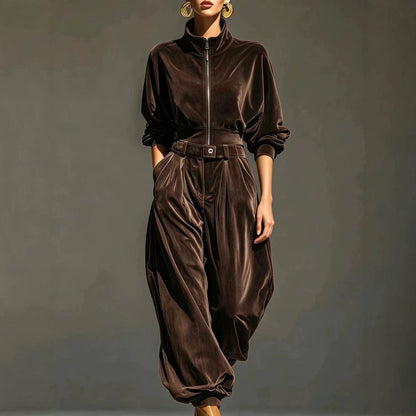 Women's Mandarin-collar Long-sleeve Pantsuit