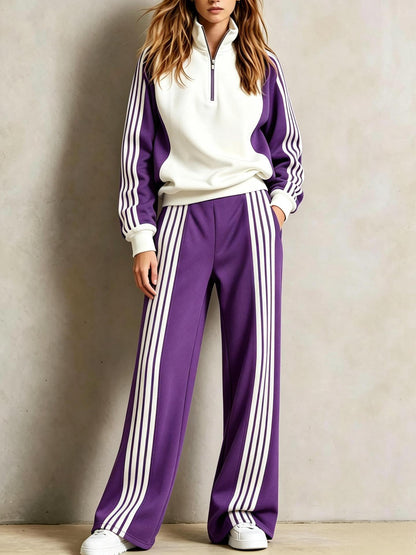 Striped Leisure Sports Suit Women