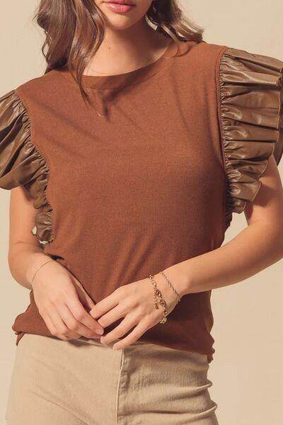 Ruffled Round Neck Cap Sleeve Blouse for Women Stylish Wear
