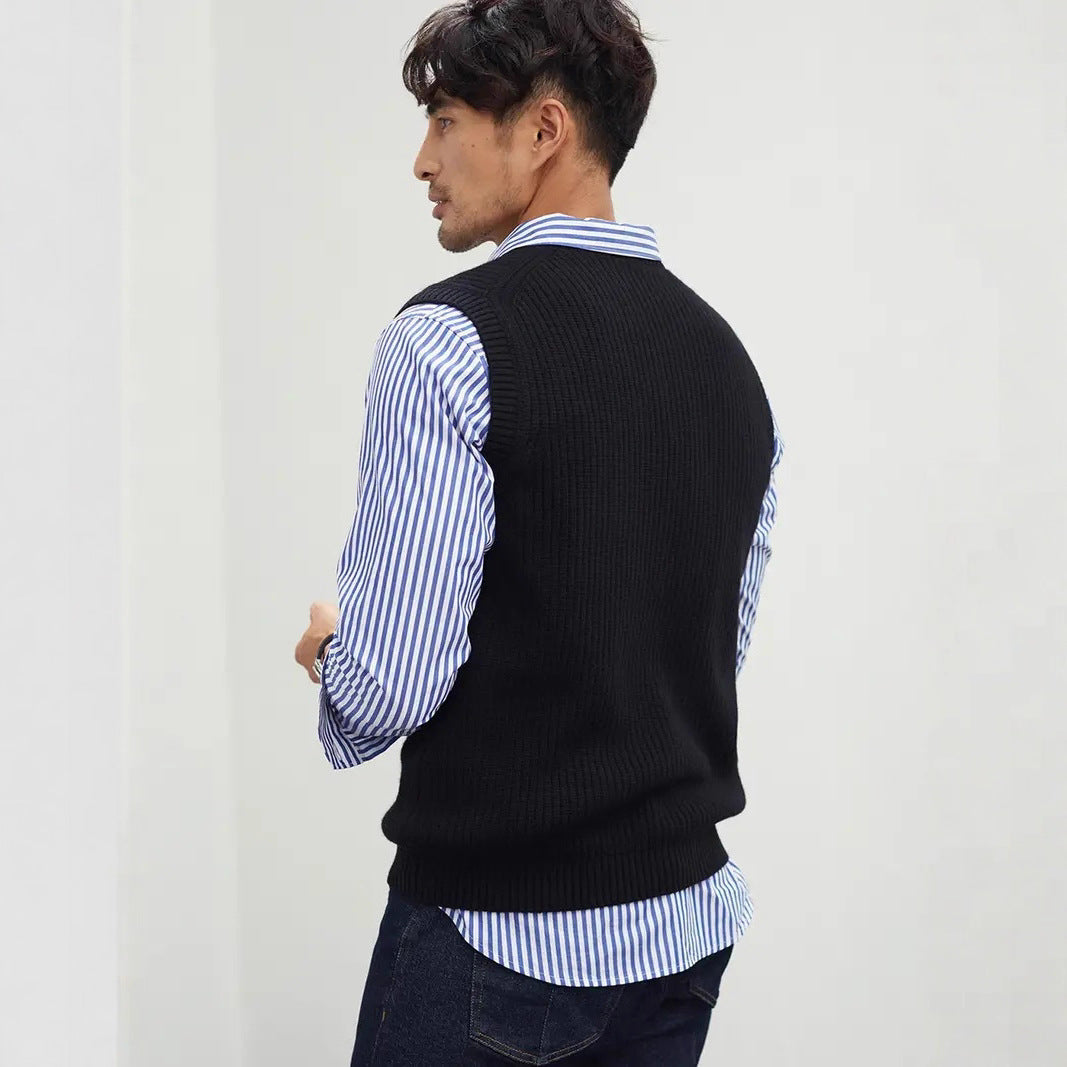 Solid-Color Pullover Vest Gentlemans V-Neck Inner Or Outerwear Waistcoat