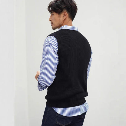 Solid-Color Pullover Vest Gentlemans V-Neck Inner Or Outerwear Waistcoat