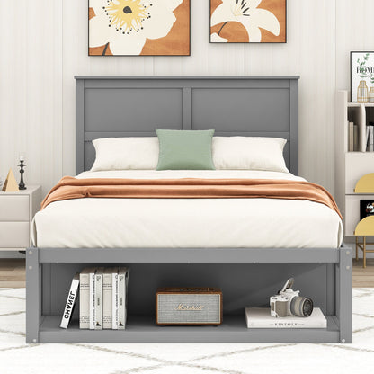 Full Size Platform Bed with Drawer on the Each Side and Shelf on the End of the Bed Gray