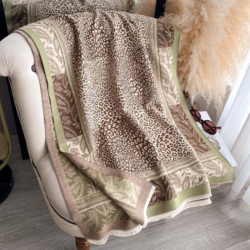 Cashew Flower Leopard Print Patchwork Jacquard Reversible Scarf