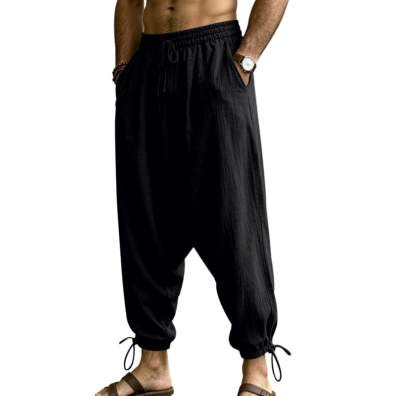 Mens Linen Drop-Crotch Harem Jogger Pants