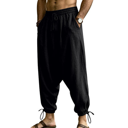 Mens Linen Drop-Crotch Harem Jogger Pants