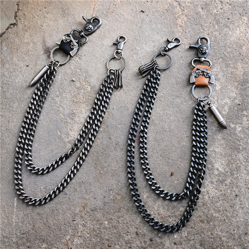Punk double gun bullet pendant cowhide metal thick trouser chain