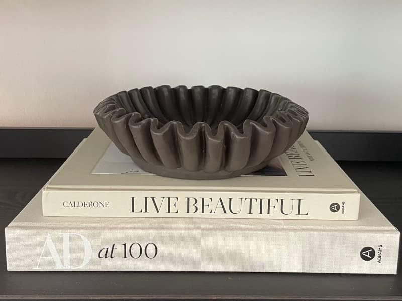 Groove lotus leaf edge decorative bowl - living room style coffee table bookshelf desktop style home retro decoration