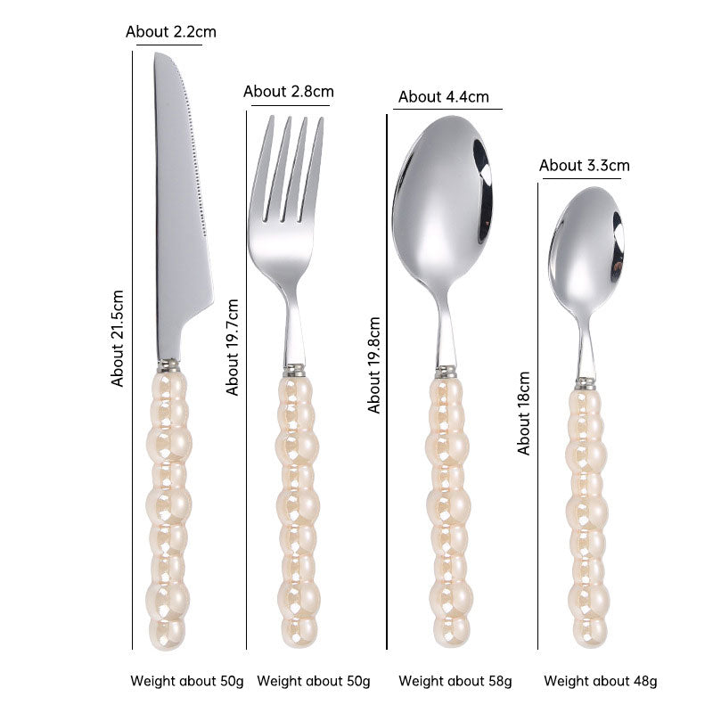 304 stainless steel knife and fork spoon creative pearl ceramic handle tableware western steak knife and fork dessert spoon