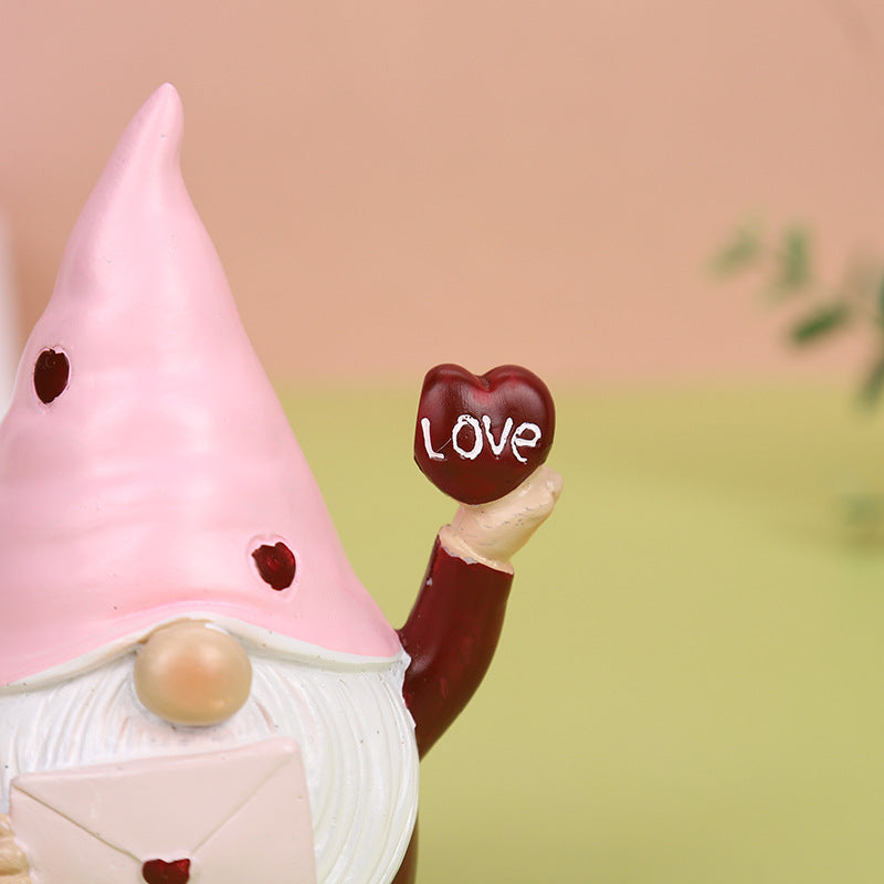 Valentine's Day Dwarf Doll Resin Gift Ornament Desktop Decoration Pink Hat Dwarf